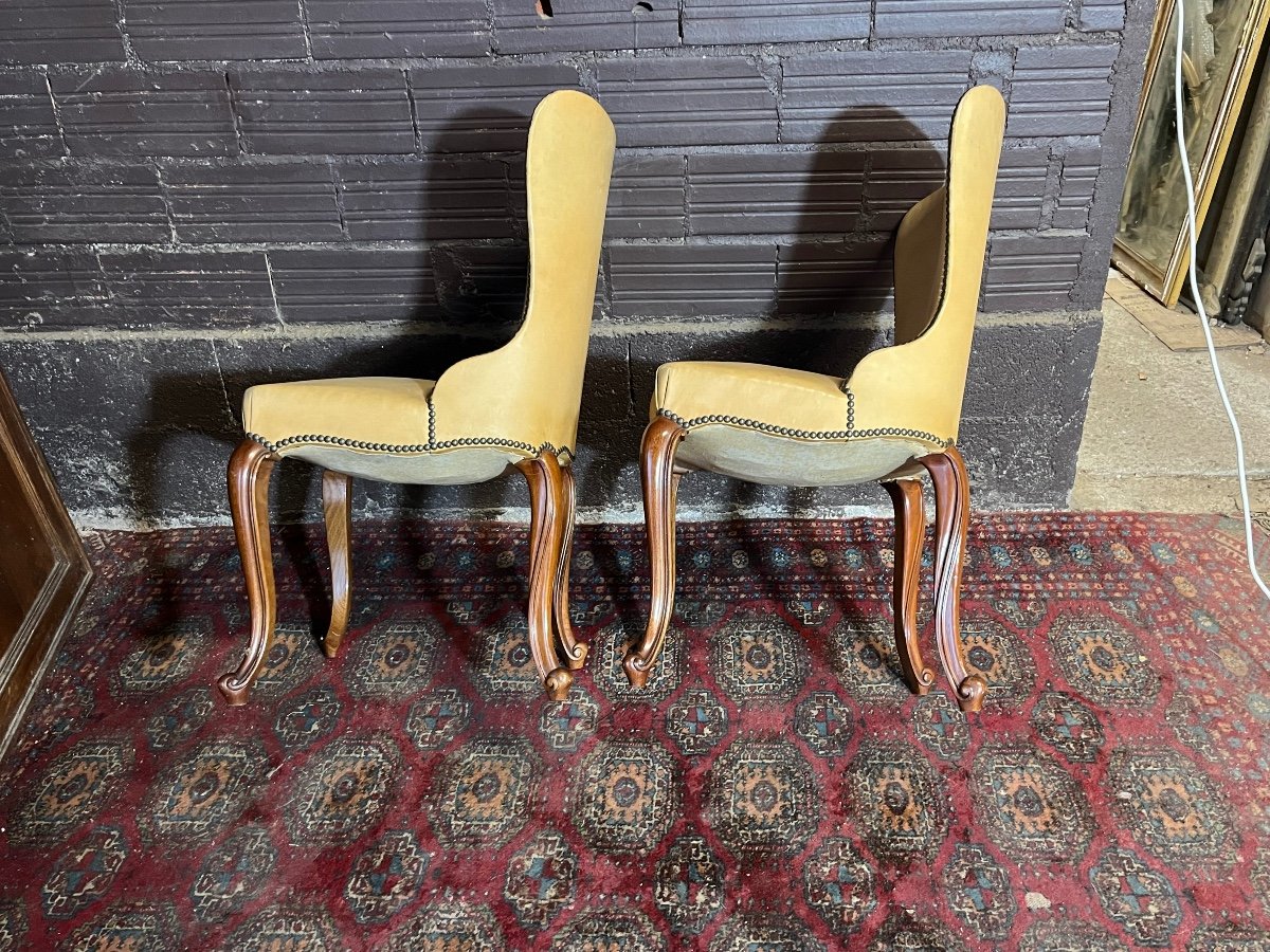 Two Chippendale Low Chairs In Thick Leather-photo-1