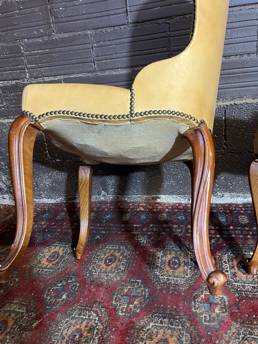 Two Chippendale Low Chairs In Thick Leather-photo-2