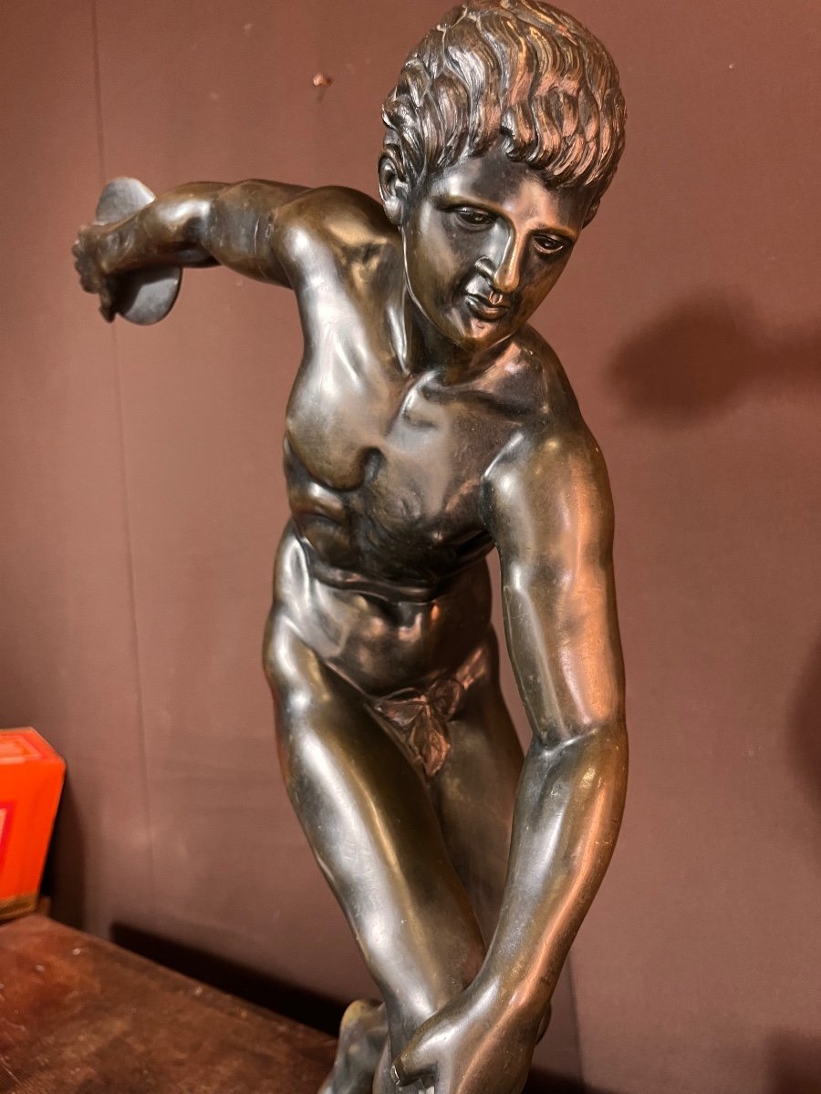 Sculpture En Bronze XIXe Du Musée Du Vatican  Représentant Le Discobole D’après Myron -photo-2
