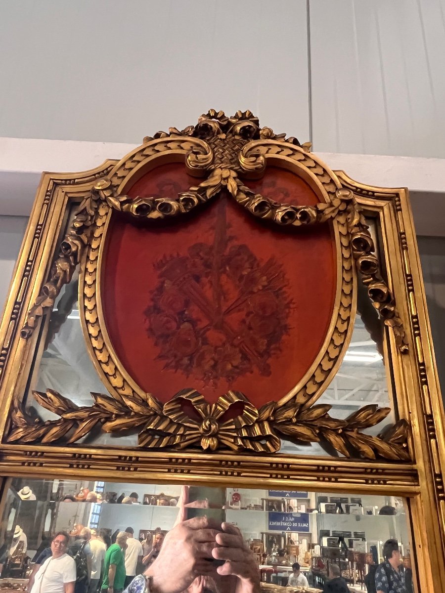 Pair Of Louis XVI Style Console And Mirror In Golden Wood -photo-3