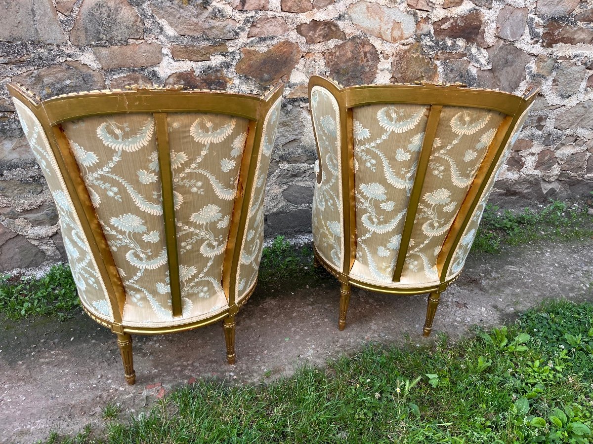 Pair Of Louis XVI Style Bergeres With Ears In Golden Wood -photo-3