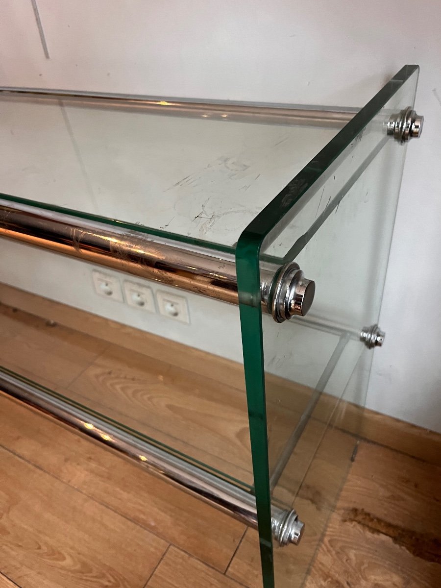 Glass And Chrome Console From The 1980s-photo-3