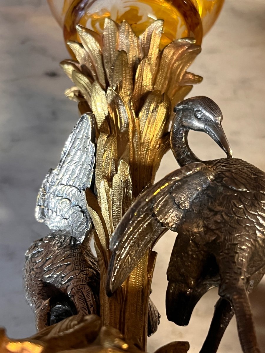 Pair Of Bronze And Bohemian Crystal Cornet Vases -photo-4