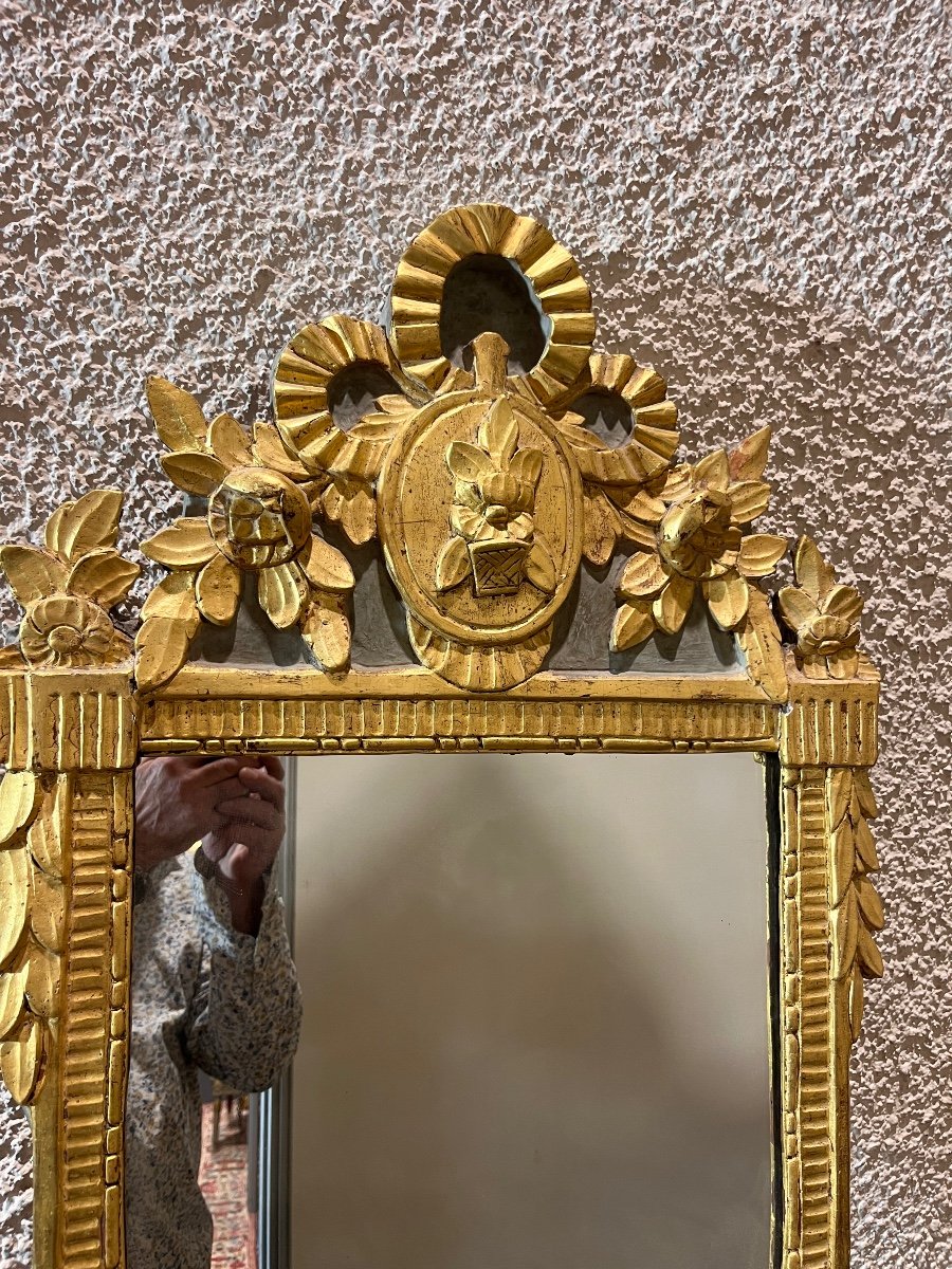 Petit Miroir Doré D’époque Louis XVI -photo-2