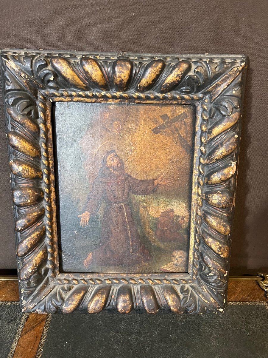 Painting On Panel In Its 17th Century Frame Representing Saint Francis Of Assisi -photo-2