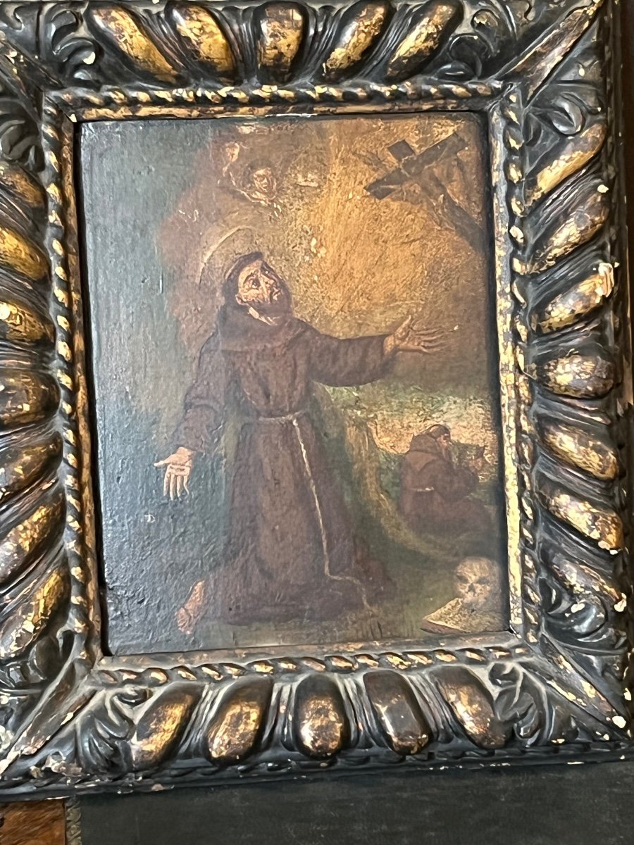 Painting On Panel In Its 17th Century Frame Representing Saint Francis Of Assisi -photo-3