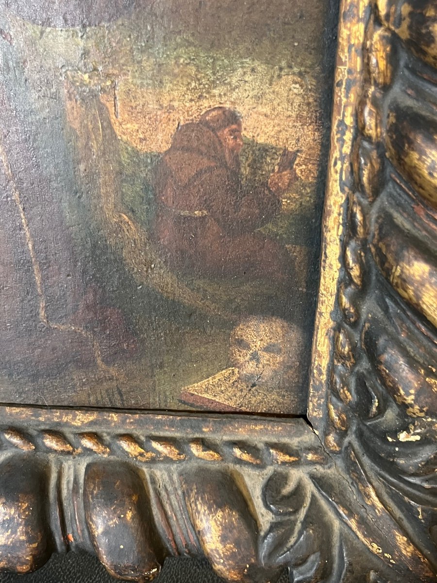 Painting On Panel In Its 17th Century Frame Representing Saint Francis Of Assisi -photo-3