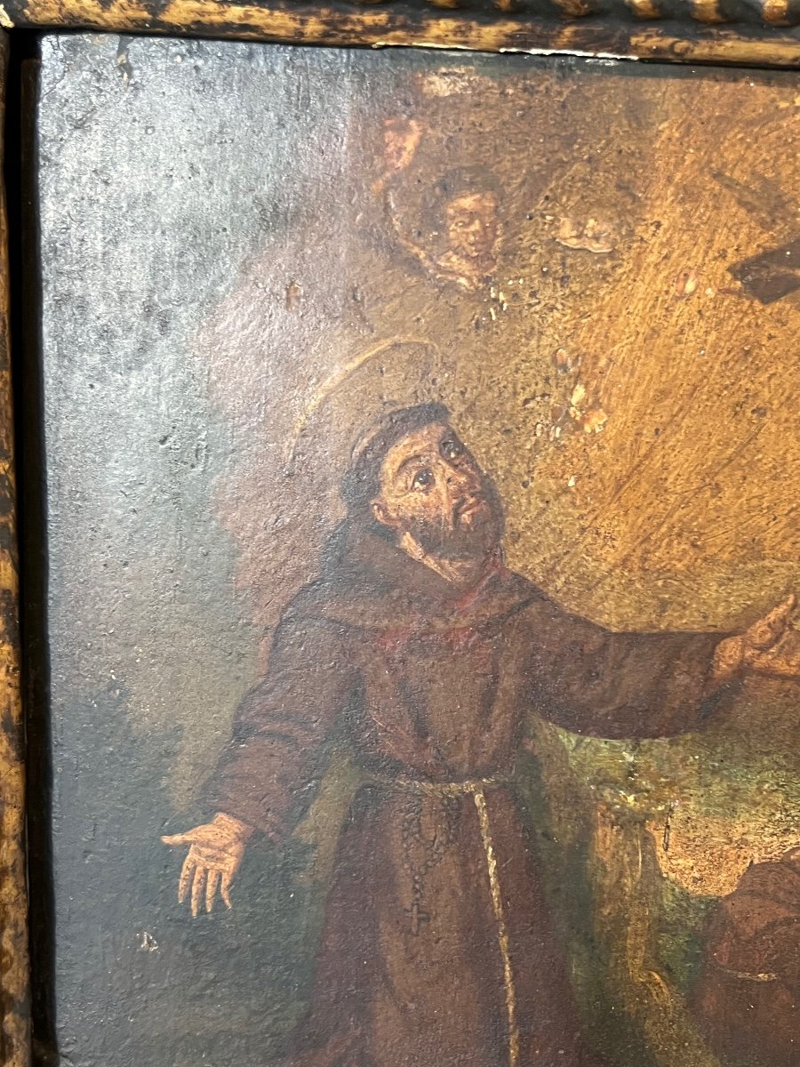 Painting On Panel In Its 17th Century Frame Representing Saint Francis Of Assisi -photo-4