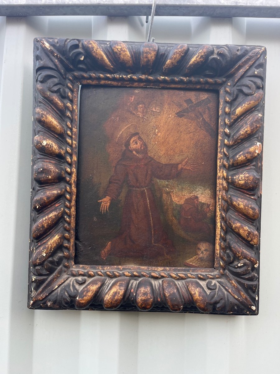 Painting On Panel In Its 17th Century Frame Representing Saint Francis Of Assisi 