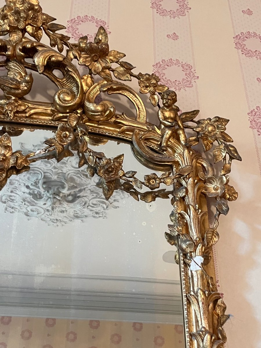 Important Miroir De Château En Bois Doré Du XIXe -photo-4