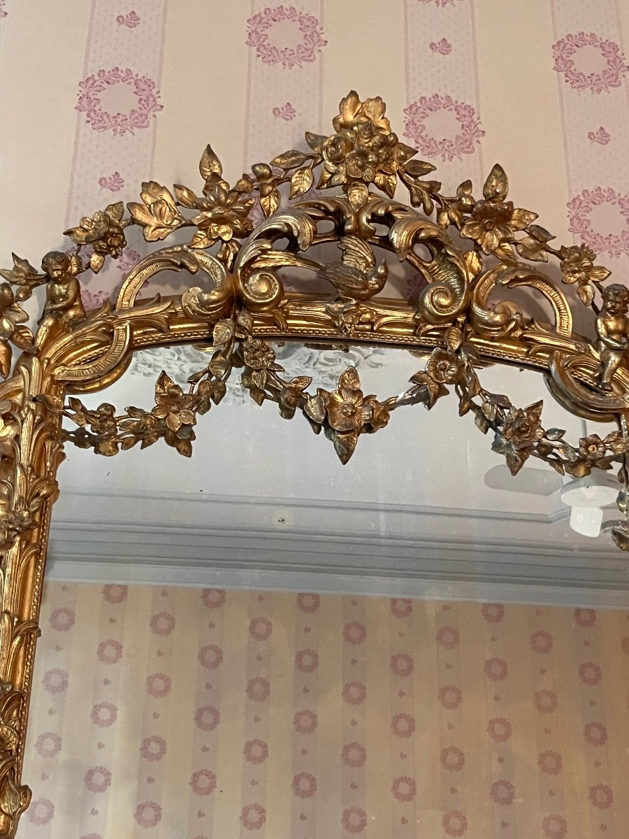 Important Miroir De Château En Bois Doré Du XIXe -photo-2