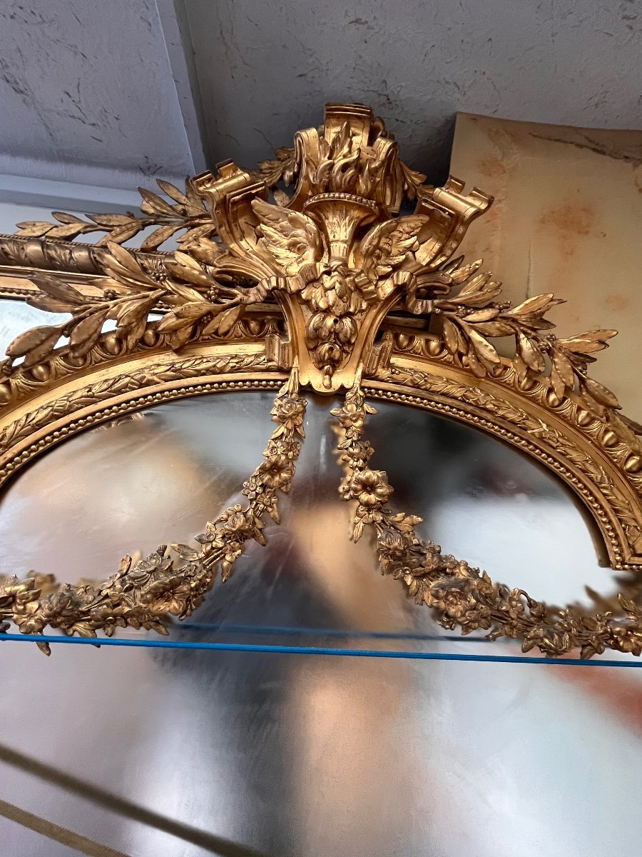 Important Louis XVI Style Gilded Wood Mirror -photo-2