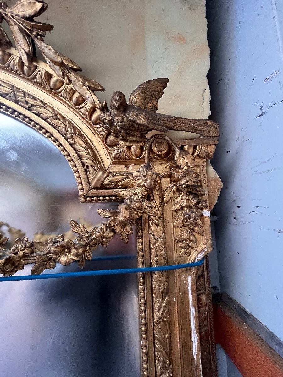 Important Louis XVI Style Gilded Wood Mirror -photo-3