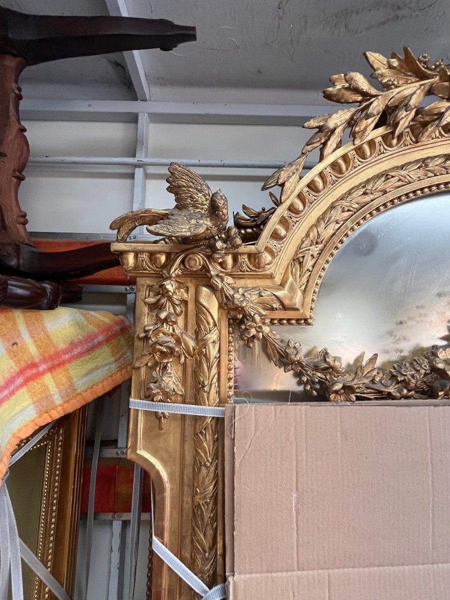 Important Louis XVI Style Gilded Wood Mirror -photo-4