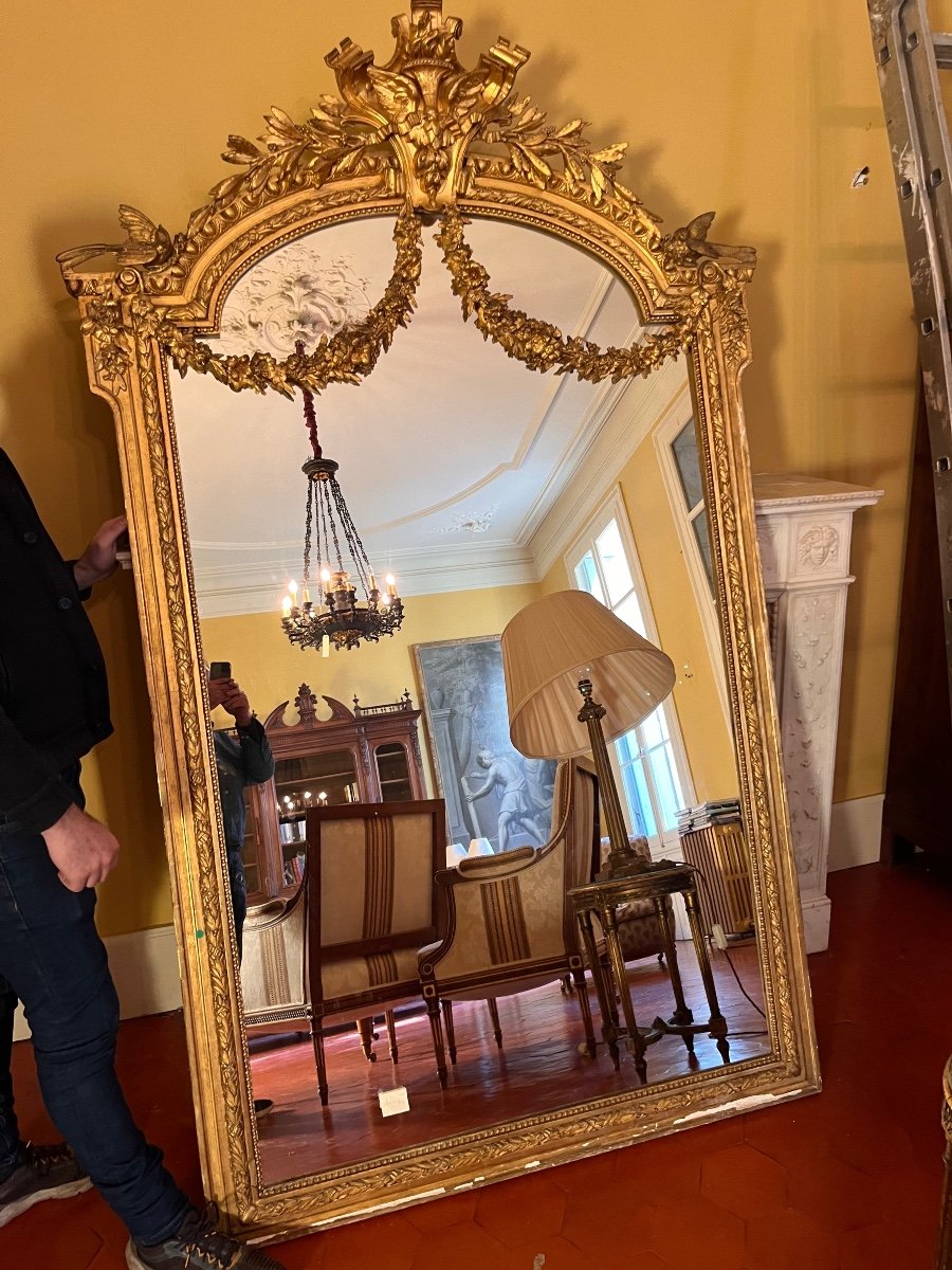 Important Louis XVI Style Gilded Wood Mirror 