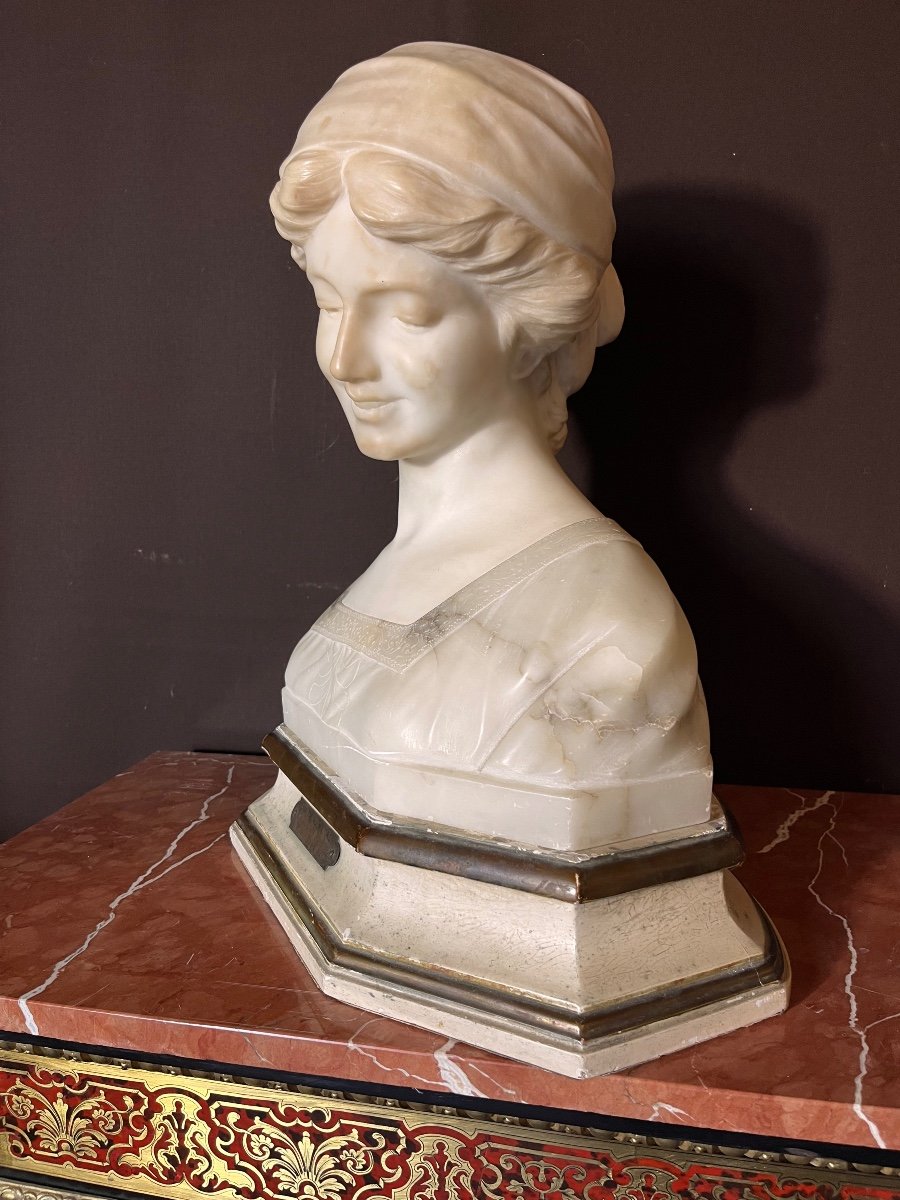 Important Alabaster Bust Signed Pugi-photo-1