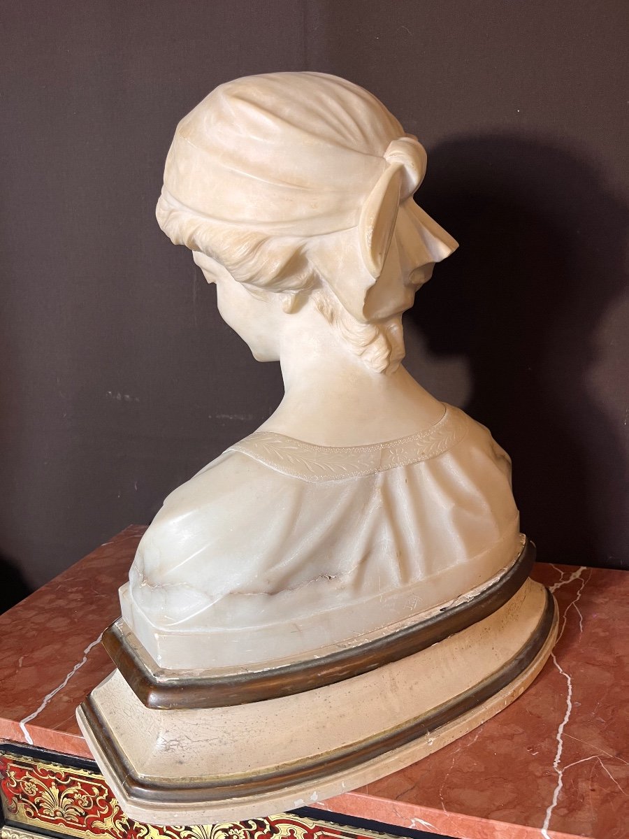 Important Alabaster Bust Signed Pugi-photo-2