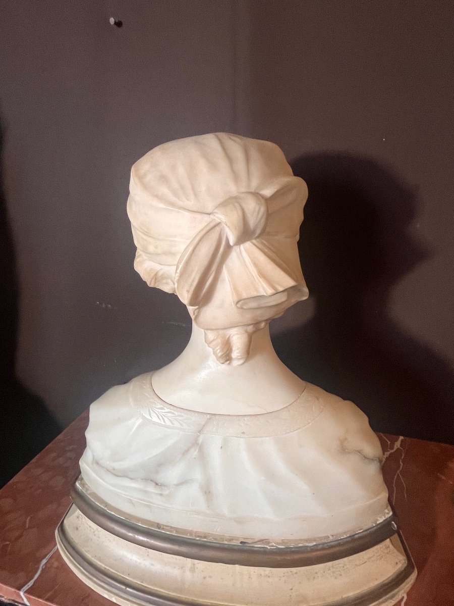 Important Alabaster Bust Signed Pugi-photo-3