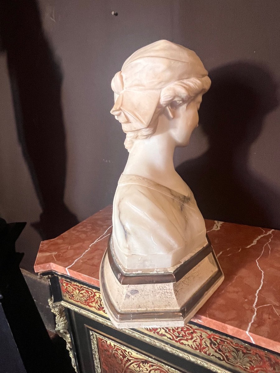 Important Alabaster Bust Signed Pugi-photo-4