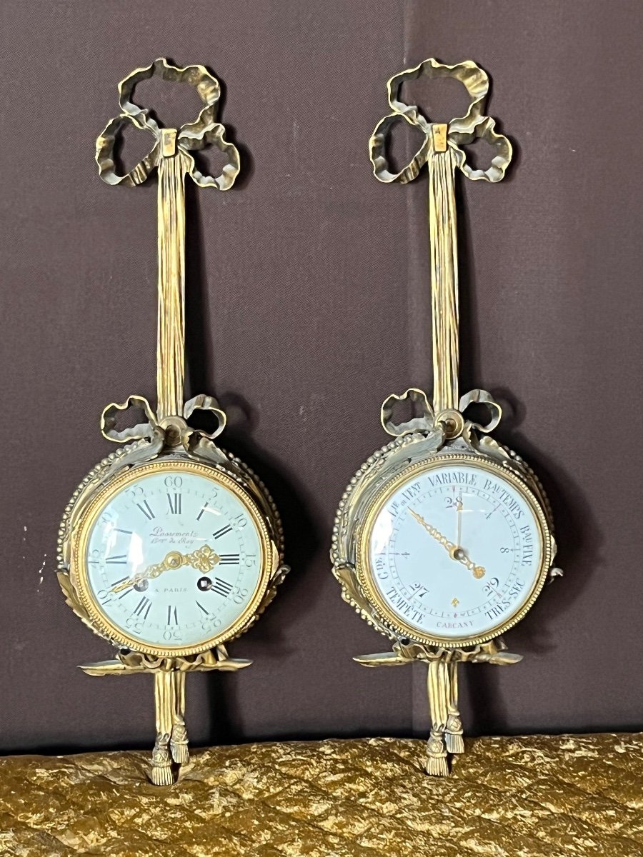 Louis XVI Style Gilt Bronze Cartel And Barometer 