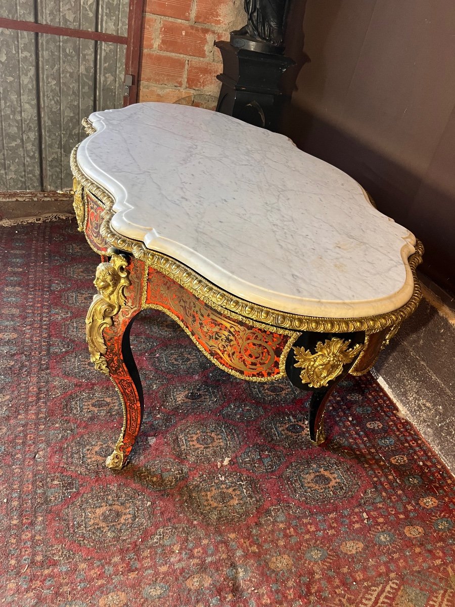 Important Boulle Table Marble Top -photo-2