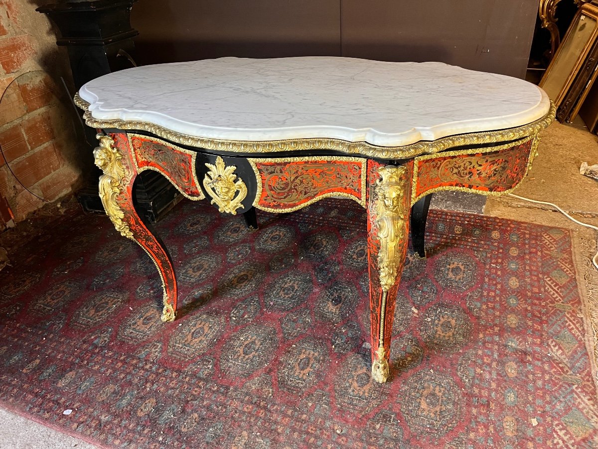 Important Boulle Table Marble Top 