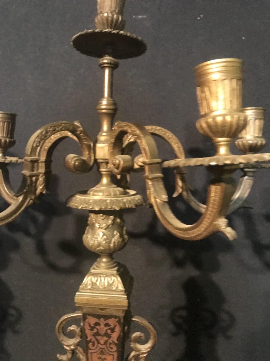 Pair Of Louis XIV Style Boulle Candelabra-photo-4