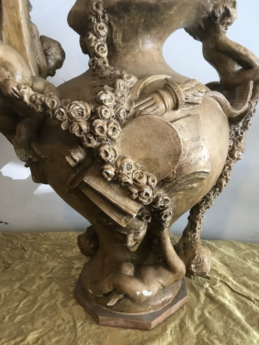 Important Ewer In Terracotta With Cherub Decor-photo-2