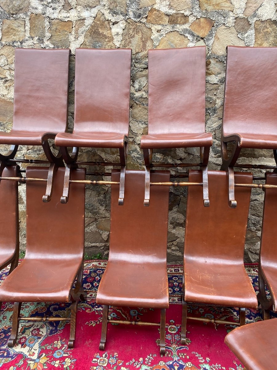 Suite Of Fourteen Chairs Covered In Leather Maison Valenti-photo-3