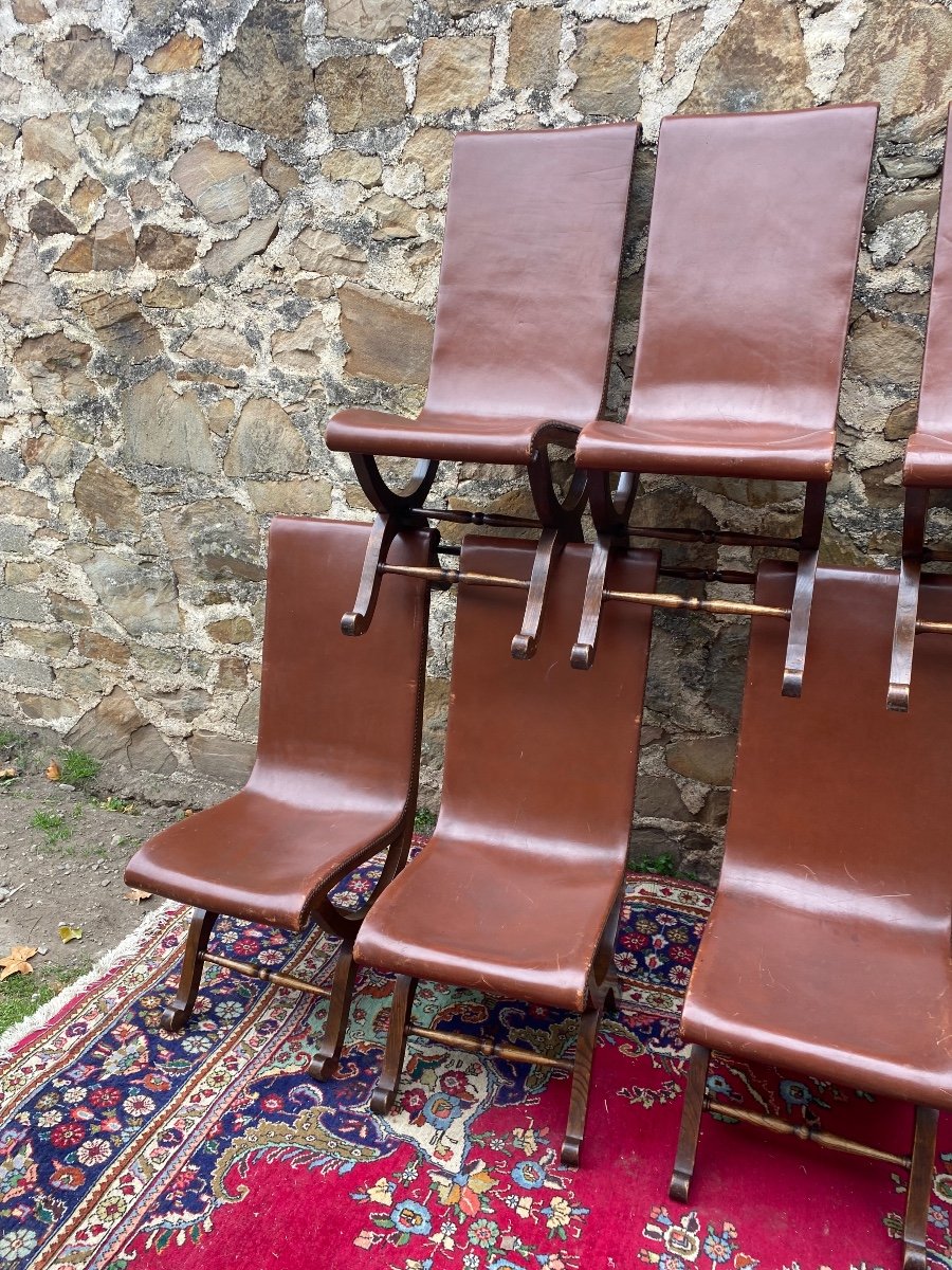 Suite Of Fourteen Chairs Covered In Leather Maison Valenti-photo-4