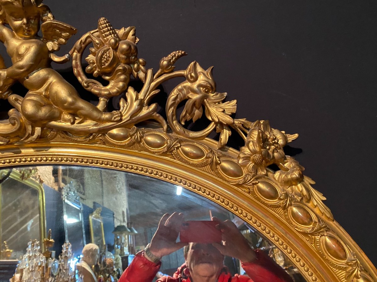 Important Medallion Mirror Decorated With Cherubs-photo-3