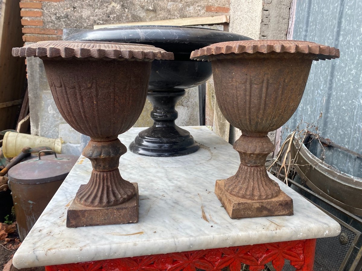 Pair Of Cast Iron Medici Vases-photo-4