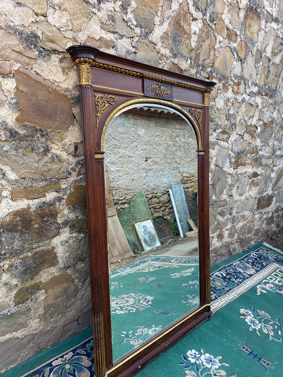 Louis XVI Style Mirror In Mahogany Decorated With Bronze-photo-4