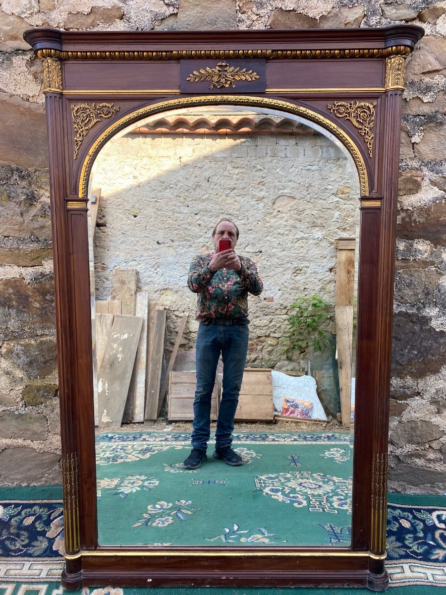 Louis XVI Style Mirror In Mahogany Decorated With Bronze