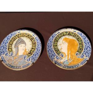 Paire D’assiettes En Faïence De Lunéville Art Nouveau 