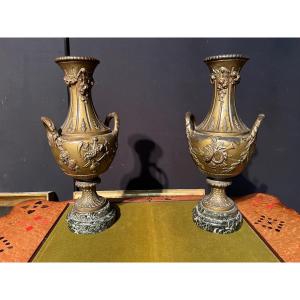 Two Urns In Regulates With Bronze Patina