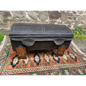 Old Travel Trunk Covered In Thick Leather 