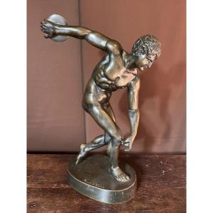 Sculpture En Bronze XIXe Du Musée Du Vatican  Représentant Le Discobole D’après Myron 