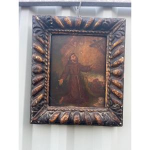 Peinture Sur Panneau Dans Son Cadre XVIIem Représentant Saint François D’assise 