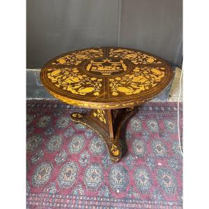 Dutch Marquetry Pedestal Table 