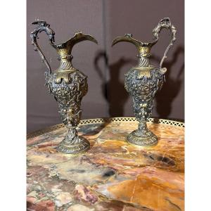 Pair Of Neo-gothic Bronze Ewers 