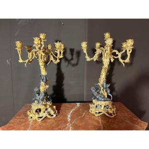 Pair Of Candelabras With Hunter Children Decor 