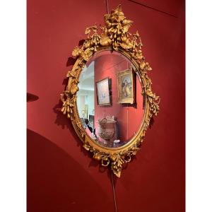 19th Century Oval Mirror With Cluster Decor 