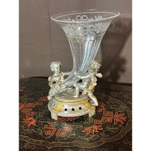 19th Century Bronze And Crystal Cornet Vase 