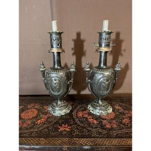 Pair Of 19th Century Bronze Lamps 