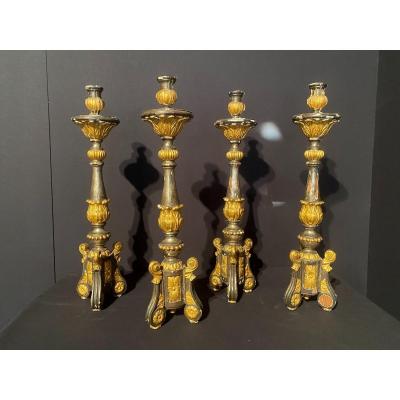 Suite Of Four Candlesticks In Golden And Silver Louis XVI