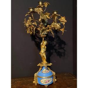 Important Candelabra In Bronze And Porcelain From Sevres