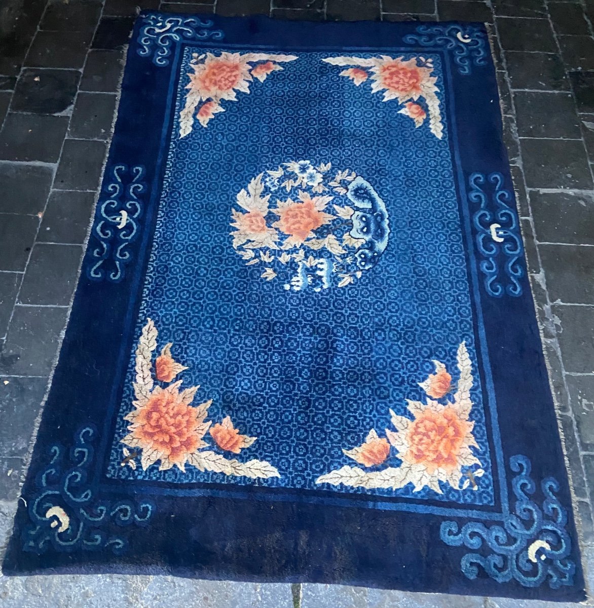 Tapis Chinois Décor Floral Au Centre 3 Ruyi 