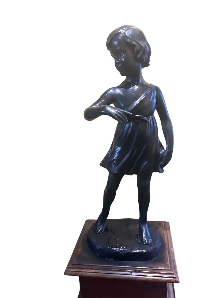 Sculpture The Young Girl Signed Eugène Canneel 