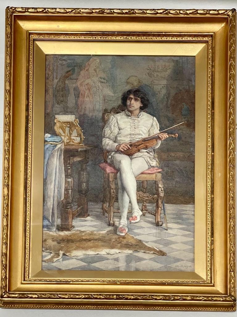 Watercolor Of A Violinist By Artist Maria Angus (1887 - 1893)